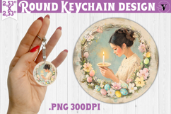 Retro Easter Round Keychain | Easter girl Product Image 1