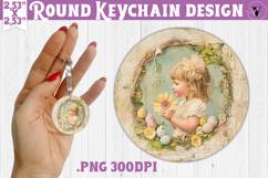 Retro Easter Round Keychain | Easter little girl Product Image 1