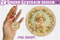 Retro Easter Round Keychain | Easter little girl Product Image 1