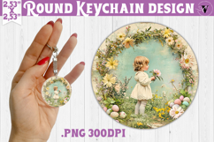 Retro Easter Round Keychain | Easter little girl Product Image 1