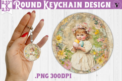 Retro Easter Round Keychain | Easter little girl Product Image 1