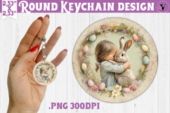 Retro Easter Round Keychain | Easter little girl with rabbit Product Image 1