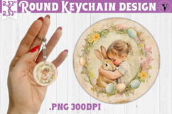 Retro Easter Round Keychain | Easter little girl with rabbit Product Image 1
