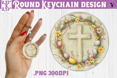 Retro Easter Round Keychain | Easter Cross with eggs Product Image 1
