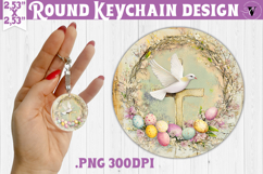 Retro Easter Round Keychain | Easter Cross with Pigeon Product Image 1