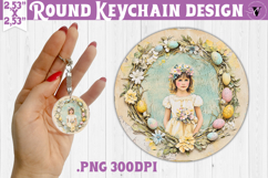 Retro Easter Round Keychain | Easter little girl Product Image 1