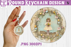 Retro Easter Round Keychain | Easter little girl Product Image 1
