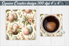 Square Coaster | Retro Eggs with flowers Product Image 1