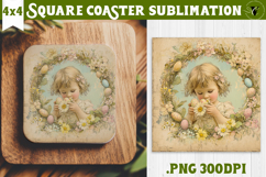 Retro Easter Square Coaster | Easter Girl Product Image 1