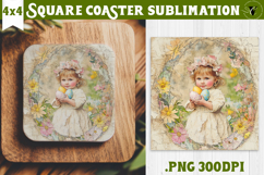 Retro Easter Square Coaster | Easter Girl Product Image 1