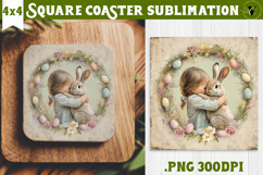Retro Easter Square Coaster | Easter Girl Product Image 1