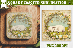 Retro Easter Square Coaster | Easter Lamb Product Image 1