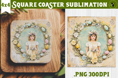 Retro Easter Square Coaster | Easter Girl Product Image 1