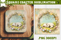 Retro Easter Square Coaster | Easter Lamb Product Image 1