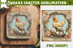 Retro Easter Square Coaster | Easter Hen Product Image 1