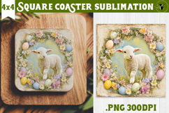 Retro Easter Square Coaster | Easter Lamb Product Image 1