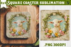 Retro Easter Square Coaster | Easter Lamb Product Image 1