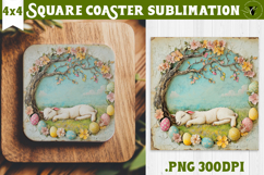 Retro Easter Square Coaster | Easter Lamb Product Image 1