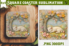Retro Easter Square Coaster | Easter Lamb Product Image 1