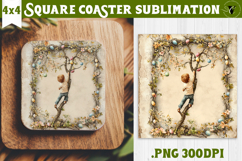 Retro Easter Square Coaster | Easter Little Boy Product Image 1