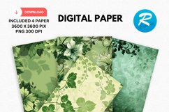 Retro Fabulous Green Floral Digital Paper, Floral Background Product Image 1