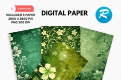 Retro Fabulous Green Floral Digital Paper, Floral Background Product Image 1