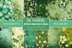 Retro Fabulous Green Floral Digital Paper Bundle Product Image 1