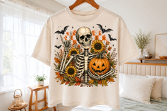Retro Fall Skeleton Png,Trendy Halloween Shirt Png Product Image 2