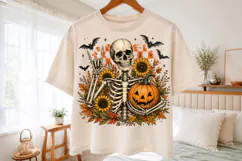 Retro Fall Skeleton Png,Trendy Halloween Shirt Png Product Image 2