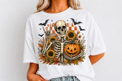 Retro Fall Skeleton Png,Trendy Halloween Shirt Png Product Image 3