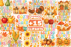 Retro Fall Sublimation Clipart Bundle | Groovy Autumn PNG | Product Image 1