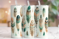 Boho Feathers Tumbler Wrap, Feathers Tumbler Sublimation PNG Product Image 1
