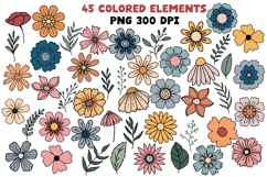 Flower Garden Retro Flowers PNG Clipart Botanical Boho Set Product Image 2