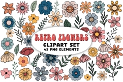 Flower Garden Retro Flowers PNG Clipart Botanical Boho Set Product Image 1