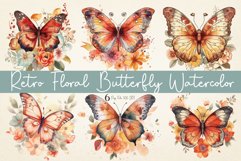Retro Floral Butterfly Watercolor Png sublimation Bundle Product Image 1
