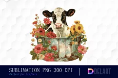 Retro Floral Cow In a Pot PNG Clipart Product Image 1