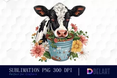 Retro Floral Cow In a Pot PNG Clipart Product Image 1