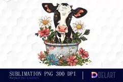 Retro Floral Cow In a Pot Watercolor Clipart Product Image 1