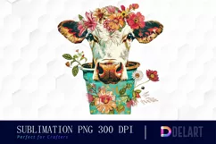 Retro Floral Cow In a Pot PNG Clipart Product Image 1