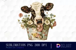 Retro Floral Cow In a Pot Sublimation PNG Clipart Product Image 1