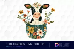 Retro Floral Cow In a Pot Watercolor Clipart Product Image 1