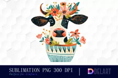 Retro Floral Cow In a Pot PNG Clipart Product Image 1