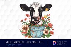 Retro Floral Cow In a Pot Design Clipart Product Image 1