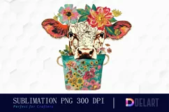 Retro Floral Cow In a Pot PNG Clipart Product Image 1