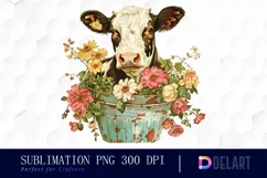 Retro Floral Cow In a Pot PNG Clipart Product Image 1