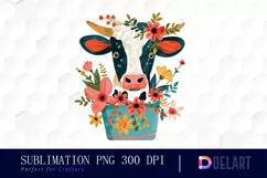 Retro Floral Cow In a Pot PNG Clipart Product Image 1
