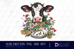 Retro Floral Cow In a Pot Sublimation PNG Clipart Product Image 1