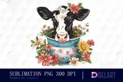 Retro Floral Cow In a Pot PNG Clipart Product Image 1