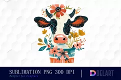 Retro Floral Cow In a Pot Watercolor Clipart Product Image 1