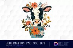 Retro Floral Cow In a Pot Sublimation PNG Clipart Product Image 1